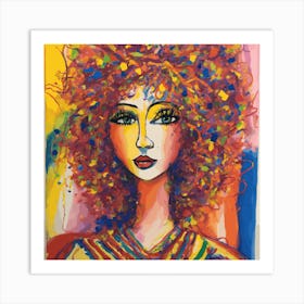 Chaotic scribbles of a colorful crayon drawing of a woman, done by a 3-year-old on white construction paper. Art Print