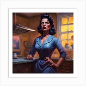 Woman In A Blue Dress Art Print