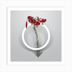 Vintage Lily Minimalist Flower Geometric Circle on Soft Gray n.0281 Art Print
