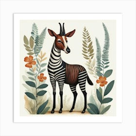 Okapi 3 Folk Style Animal Illustration Art Print 2 Art Print