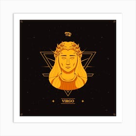 Virgo,Virgo Elegance: Hand-Drawn Golden Logo Art Print