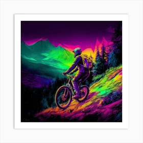 Rainbow Mountain Biker Art Print