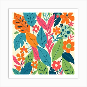 Colorful Flowers And Leaves Art Print