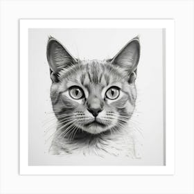 Black And White Drawing Of A Cat Art Print