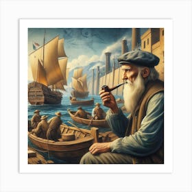 Old Man Smoking A Pipe Art Print