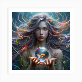 Girl Holding A Gold Ball Art Print