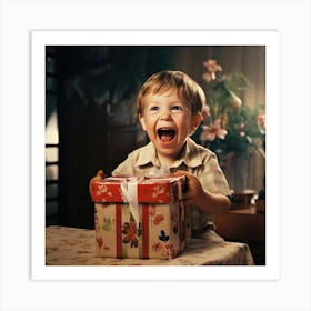 Little Boy With A Present Art Print