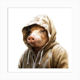 Watercolour Cartoon Warthog In A Hoodie Art Print