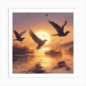 Crows At Sunset Art Print