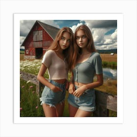 Two Girls In Shorts Art Print