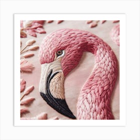 Flamingo Embroidery Art Print