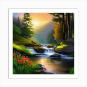 Waterfall In The Forest 41 Art Print