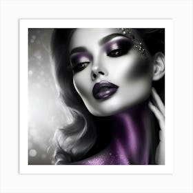 Beautiful Woman With Purple Makeup Art Print