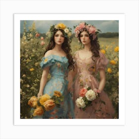 Shabby Floral Girls In The Style Of Realism (7) Art Print