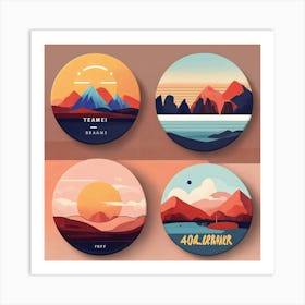 4 Badges Lo Fi Landscape With Minimalist Design (2) Art Print