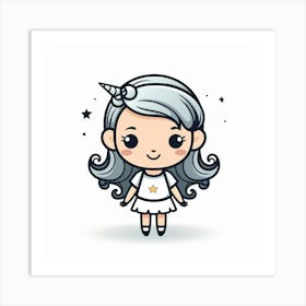 Cute Girl With Unicorn Horn Art Print