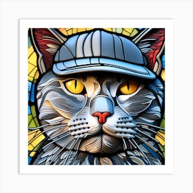 Cat, Pop Art 3D stained glass cat baseball limited edition 60/60 Art Print