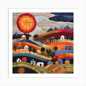 'Many Lands Under One Sun', American Patchwork Quilting Inspired Art colorful Tones, 1204 Art Print