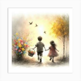 Children Holding Hands Art Print