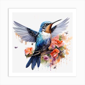 Harmony in Flight: Hummingbirds and the Blooming Blossom Art Print