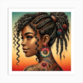 African American Woman With Braids Art Print