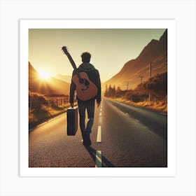 Man walking with Acoustic Guitar Art Print