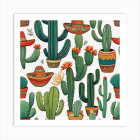 Mexican Cactus Pattern 29 Art Print