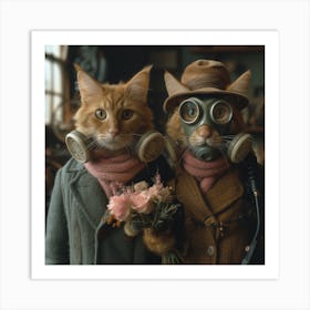 Two Cats In Gas Masks Art Print