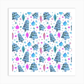 LAVENDER AND ICE BLUE CHRISTMAS TREES AND BULBS Art Print