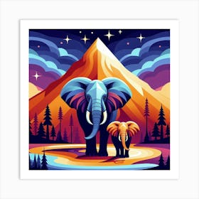 The Soulful Siblings Elephants In The Mountains Art Print