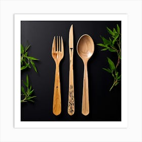 Spoon Fork Knife Utensil Dining Bamboo Ecofriendly Branding Reusable Sustainable Engravin (4) Art Print