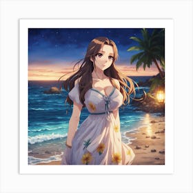 Anime Girl On The Beach Art Print