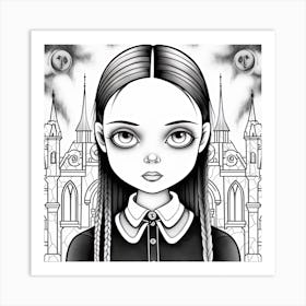 Wednesday Addams Line Art Cartoon Illustration 5 Fan Art Art Print