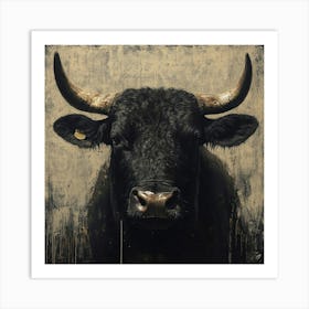 Bull Black Looking at you Art Print