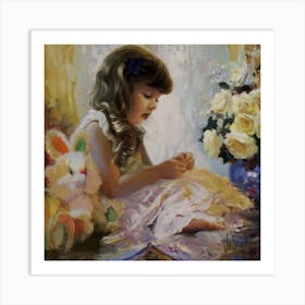 Little Girl With Teddy Bear 1 Art Print