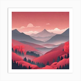 Misty mountains background in red tone 60 Art Print