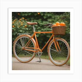 Orange Bicycle With Basket Art Print