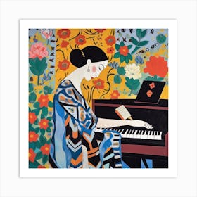 Portrait Of A Woman Playing Piano Matisse Style Art Print
