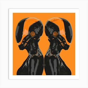 Two Retro Androids In Black & Orange Art Print