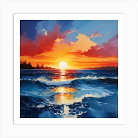 The Horizon Is Ablaze With A Fiery Sunset Casting Long Shadows Across The Gently Rippling Sea Art Print