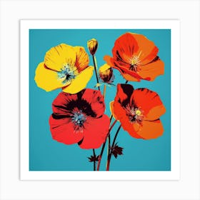 Andy Warhol Style Pop Art Flowers Flax Flower 3 Square Art Print