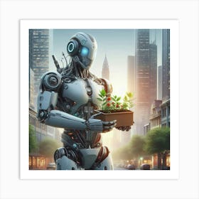 Robot Holding A Plant Art Print