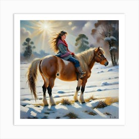 Girl On A Horse in the Snow Art Print