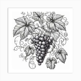 Line Art grapes and vines Art Print