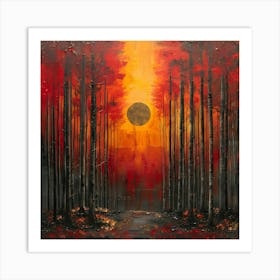 Sunset In The Forest, Abstract Expressionism, Minimalism, and Neo-Dada Art Print