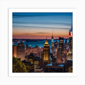 New York City At Dusk Art Print