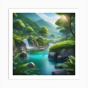 Waterfall In The Forest 7 Art Print