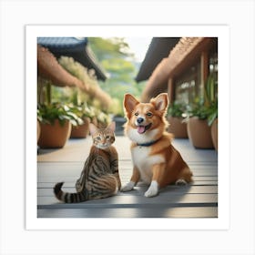 Portrait Of A Dog And Cat Art Print