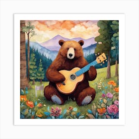 Bear Playing Guitar Art Print