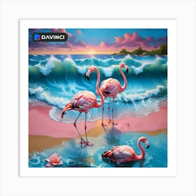 Flamingos At The Beach Art Print